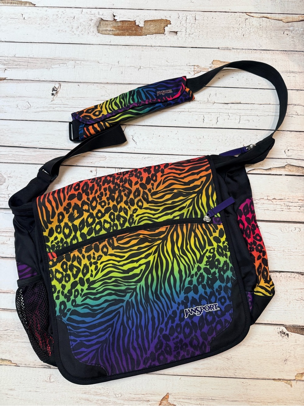Jansport Rainbow Animal Print Crossbody Messenger Bag - Multicolor